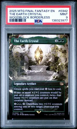 2025 MTG FINAL FANTASY WOODBLOCK BORDERLESS #0342 THE EARTH CRYSTAL PSA 9 - Image 1