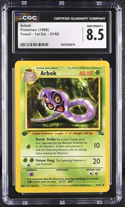 CGC MINT+ 8.5 Pokemon Arbok 31/62 1999 Fossil 1st Edition - Image 1