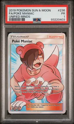 2019 POKEMON SUN & MOON UNIFIED MINDS #236 FULL ART/POKE MANIAC PSA 1 - Image 1