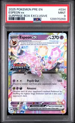 2025 POKEMON PRE EN-PRISMATIC EVOLUTIONS SURPRISE BOX EXCLUSIVE ESPEON EX PSA 9 - Image 1