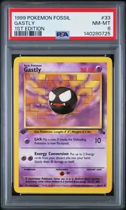 1999 POKEMON FOSSIL 1ST EDITION #33 GASTLY PSA 8 - Image 1