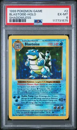 1999 POKEMON BASE SET SHADOWLESS #2 BLASTOISE-HOLO PSA 6 - Image 1