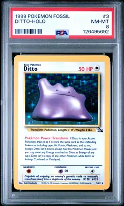 1999 POKEMON FOSSIL #3 DITTO-HOLO PSA 8 - Image 1