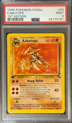POKEMON 1999 KABUTOPS FOSSIL #24 PSA 9 - Image 1