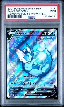 2021 POKEMON SWSH BLACK STAR PROMO 181 FULL ART/VAPOREON V VAPOREON VMAX PSA 9 - Image 1