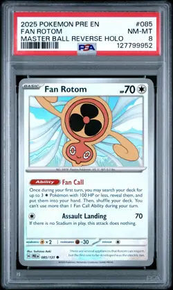 2025 POKEMON PRE MASTER BALL REVERSE HOLO #085 FAN ROTOM PSA 8 - Image 1