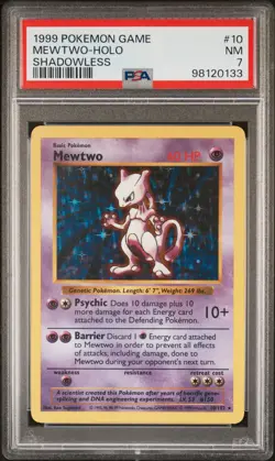 1999 POKEMON BASE SET SHADOWLESS #10 MEWTWO-HOLO PSA 7 - Image 1