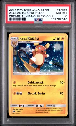 2017 POKEMON SM RAICHU FIGURE COLLECTION PROMO #SM65 ALOLAN RAICHU-HOLO PSA 8 - Image 1