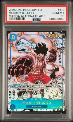 2025 ONE PIECE JAPANESE MANGA ALTERNATE ART OP11-118 MONKEY D. LUFFY PSA 10 - Image 1