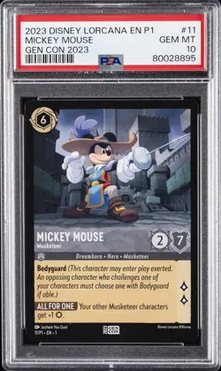 2023 DISNEY LORCANA EN P1-PROMO GEN CON 2023 #11 MICKEY MOUSE - MUSKETEER PSA 10 - Image 1
