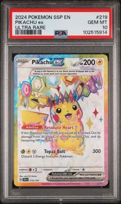 PSA 10 Pikachu ex 219/191 Ultra Rare Surging Sparks SSP Pokemon Card - GEM MINT - Image 1