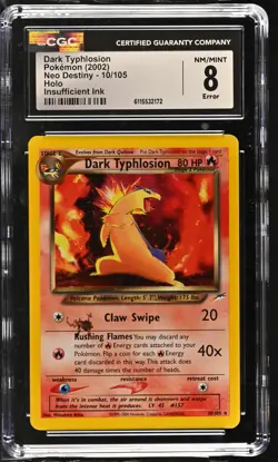 CGC 8 ERROR Dark Typhlosion 2002 Neo Destiny 10/105 Holo Pokemon Card - Image 1