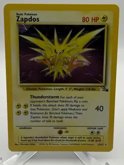 Zapdos Fossil Rare Holo Card 15/62 WOTC Vintage 1999 Pokemon Vc - Image 1