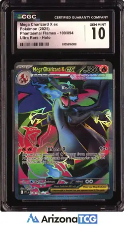 Pokemon 2025 Mega Charizard X ex 109/094 Holo UR Phantasmal Flames GEM MT CGC 10 - Image 1