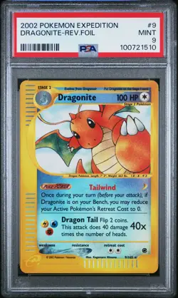 2002 POKEMON EXPEDITION #9 DRAGONITE-REVERSE FOIL PSA 9 - Image 1