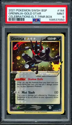 Pokemon Greninja Gold Star SWSH144 Celebrations Black Star Promo 2021 PSA 9 - Image 1