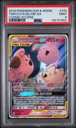 Pokemon TCG Togepi & Cleffa & Igglybuff GX 143/236 Sm-Cosmic Eclipse Holo PSA 9 - Image 1