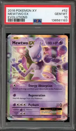 Pokemon Mewtwo EX XY Evolutions Holo Rare #52 PSA 10 Gem Mint - Image 1