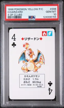 1998 POKEMON YELLOW VERSION PLAYING CARDS 4 OF CLUBS #006 CHARIZARD PSA 10 - Image 1