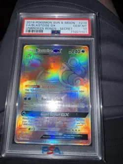 2019 POKEMON SUN & MOON UNBROKEN BONDS 218 FULL ART/BLASTOISE GX SECRET PSA 10 - Image 1