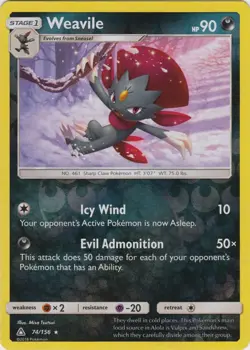 Pokemon - Weavile - 74/156 - Holo Rare - Reverse Holo - Sun and Moon Ultra Prism - Image 1