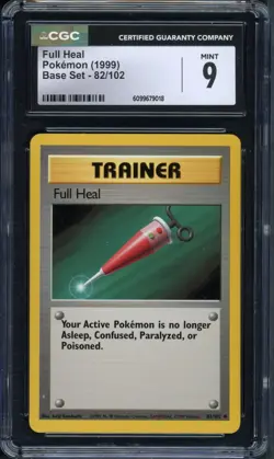 Pokemon CGC 9 Mint Base Uncommon Full Heal 82/102 - Image 1