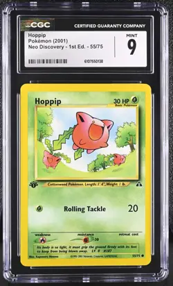 CGC MINT 9 Pokemon Hoppip 55/75 2001 Neo Discovery 1st Edition - Image 1