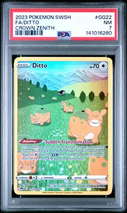 2023 POKEMON SWORD & SHIELD CROWN ZENITH #GG22 FULL ART/DITTO PSA 7 - Image 1