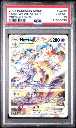 2023 POKEMON SWORD & SHIELD CROWN ZENITH #GG44 FULL ART/MEWTWO VSTAR PSA 10 - Image 1