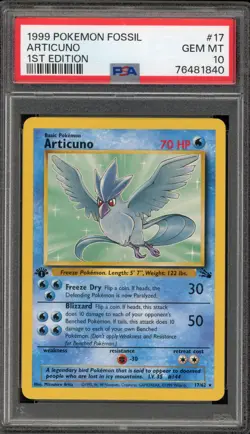 Pokemon Articuno Fossil 1st Edition NON Holo Rare #17 PSA 10 Gem Mint - Image 1