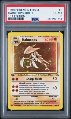 1999 POKEMON FOSSIL 1ST EDITION #9 KABUTOPS-HOLO PSA 6 - Image 1