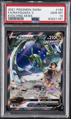 2021 POKEMON SWORD & SHIELD EVOLVING SKIES #194 FULL ART/RAYQUAZA V PSA 10 - Image 1