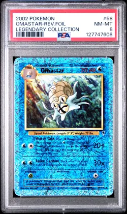 2002 POKEMON LEGENDARY COLLECTION #58 OMASTAR-REVERSE FOIL PSA 8 - Image 1