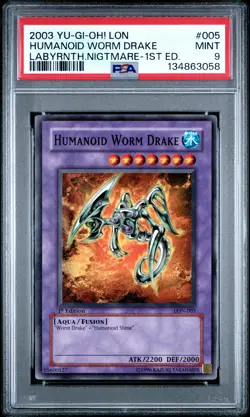 2003 YU-GI-OH! LON-LABYRINTH OF NIGHTMARE 1ST EDITION HUMANOID WORM DRAKE PSA 9 - Image 1