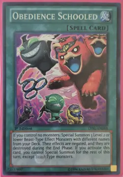 YuGiOh Obedience Schooled Super Rare 1st Edition LVAL-EN088 - Image 1