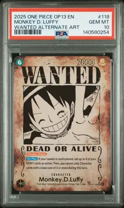 2025 ONE PIECE CARRYING ON HIS WILL WANTED ALT ART #118 MONKEY D. LUFFY PSA 10 - Image 1