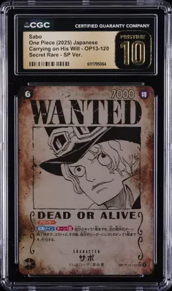 2025 ONE PIECE JPN CARRYING ON HIS WILL WANTED ALT ART SABO CGC 10 PRISTINE - Image 1