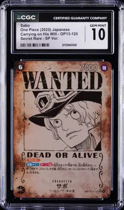 2025 ONE PIECE CARRYING ON HIS WILL JPN #OP13-120 SABO CGC 10 GEM MINT - Image 1