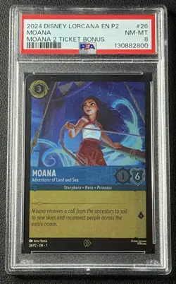 MOANA PSA 8 2024 DISNEY LORCANA EN P2 #26 MOANA 2 TICKET BONUS 2800 - Image 1