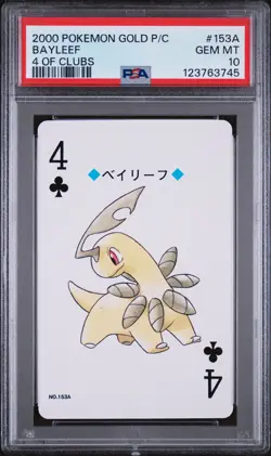 2000 POKEMON GOLD VERSION PLAYING CARDS 4 OF CLUBS #153A BAYLEEF PSA 10 - Image 1