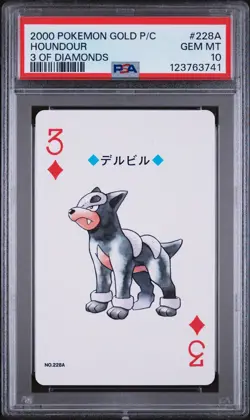2000 POKEMON GOLD VERSION PLAYING CARDS 3 OF DIAMONDS #228A HOUNDOUR PSA 10 - Image 1