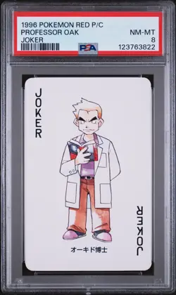 1996 POKEMON RED VERSION PLAYING CARDS JOKER PROFESSOR OAK PSA 8 - Image 1