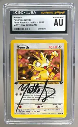 Matthew Sussman 2000 Pokemon Team Rocket #62 1st Meowth VA On Card Auto CGC AUTH - Image 1