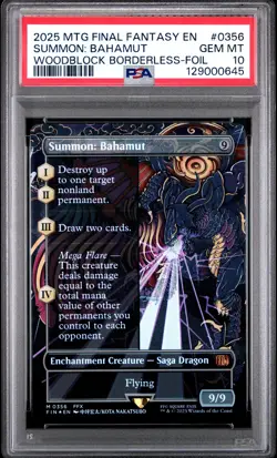 2025 MTG FINAL FANTASY WOODBLOCK BORDERLESS-FOIL #0356 SUMMON: BAHAMUT PSA 10 - Image 1