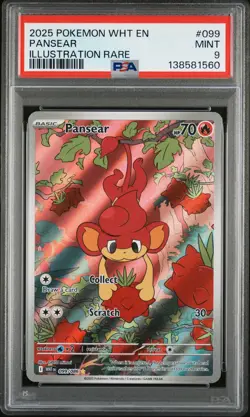 2025 POKEMON WHT EN-WHITE FLARE ILLUSTRATION RARE #099 PANSEAR PSA 9 - Image 1