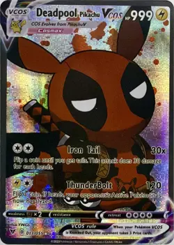 Marvel Deadpool Pikachu V Cosplay Pokemon TCG YWGS Custom Fan Art Holo Card - Image 1