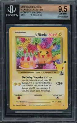 Pokemon BGS 9.5 Gem Mint Celebrations: Classic Collection Birthday Pikachu #24 - Image 1
