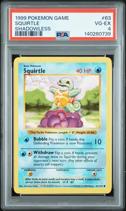 1999 POKEMON BASE SET SHADOWLESS #63 SQUIRTLE PSA 4 - Image 1