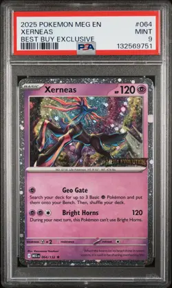 2025 POKEMON MEG EN-MEGA EVOLUTION BEST BUY EXCLUSIVE #064 XERNEAS PSA 9 - Image 1