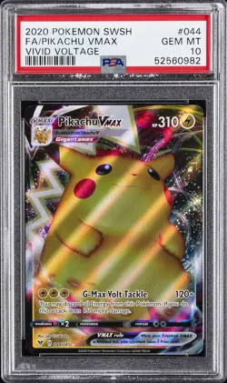 2020 POKEMON SWORD & SHIELD VIVID VOLTAGE #044 FULL ART/PIKACHU VMAX PSA 10 - Image 1